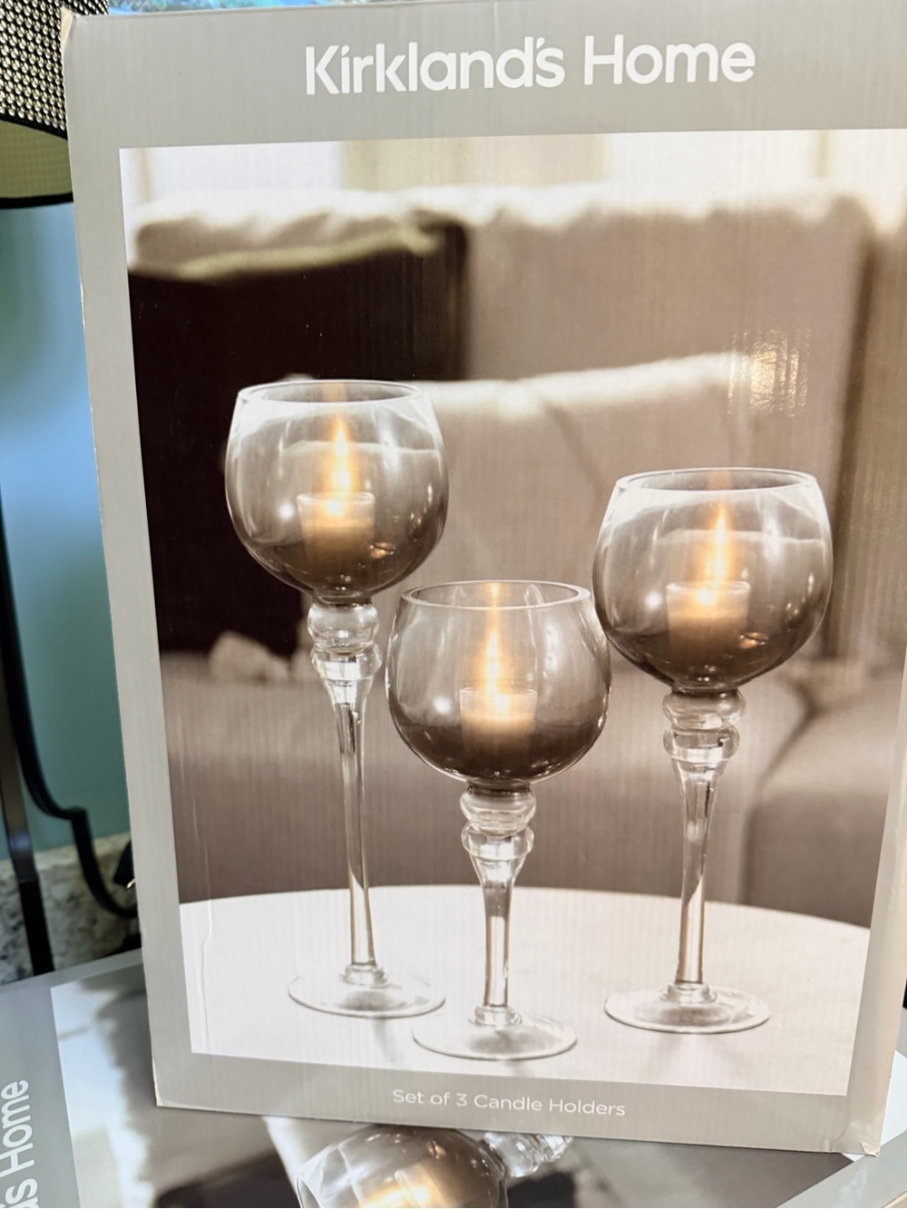 Kirkland's Home Smoky Gray Glass Stem Candle Holders - Set of 3